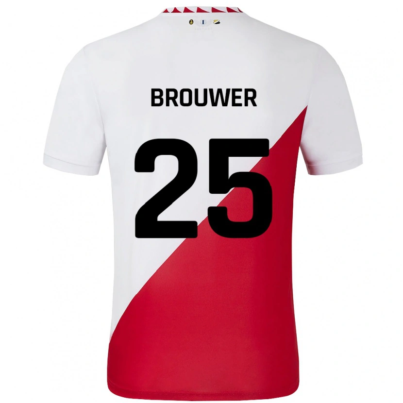 Danxen Børn Michael Brouwer #25 Hvid Rød Hjemmebane Spillertrøjer 2024/25 Trøje T-Shirt