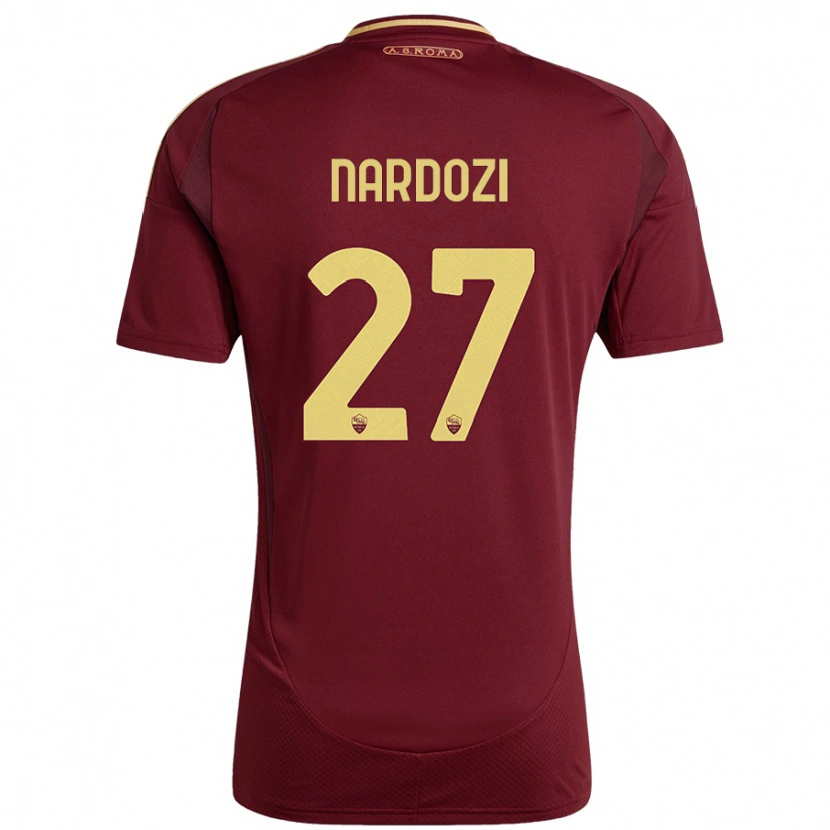 Danxen Børn Manuel Nardozi #27 Rød Brun Guld Hjemmebane Spillertrøjer 2024/25 Trøje T-Shirt