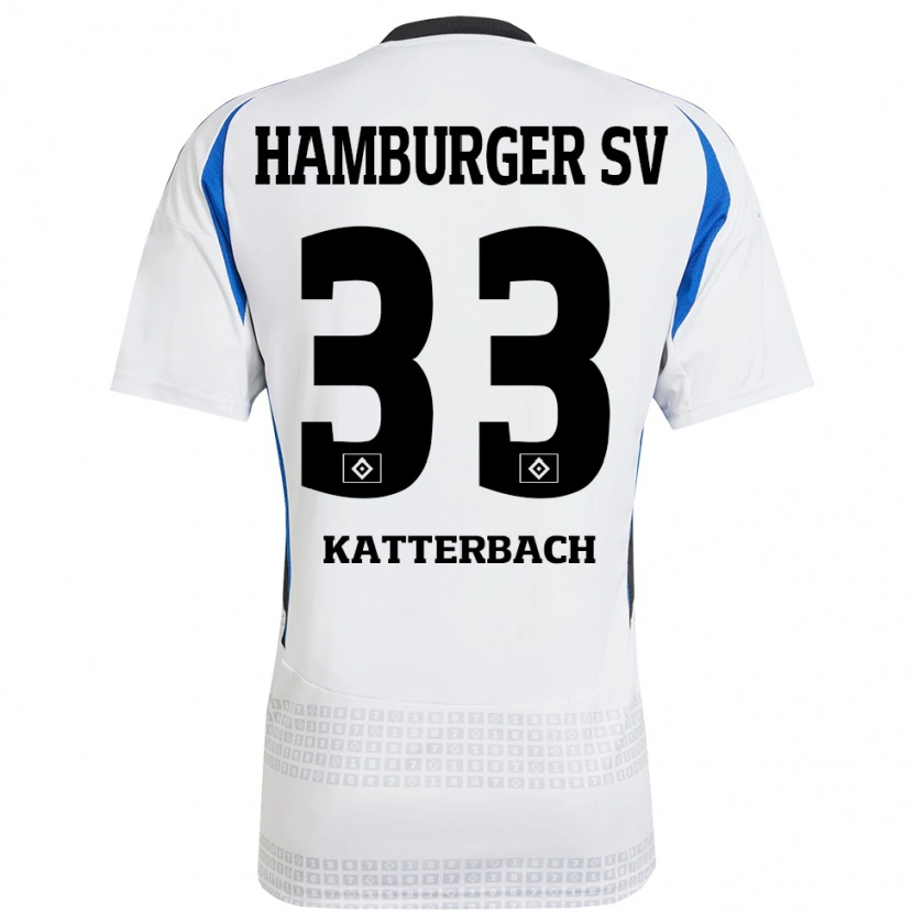 Danxen Børn Noah Katterbach #33 Hvid Blå Hjemmebane Spillertrøjer 2024/25 Trøje T-Shirt