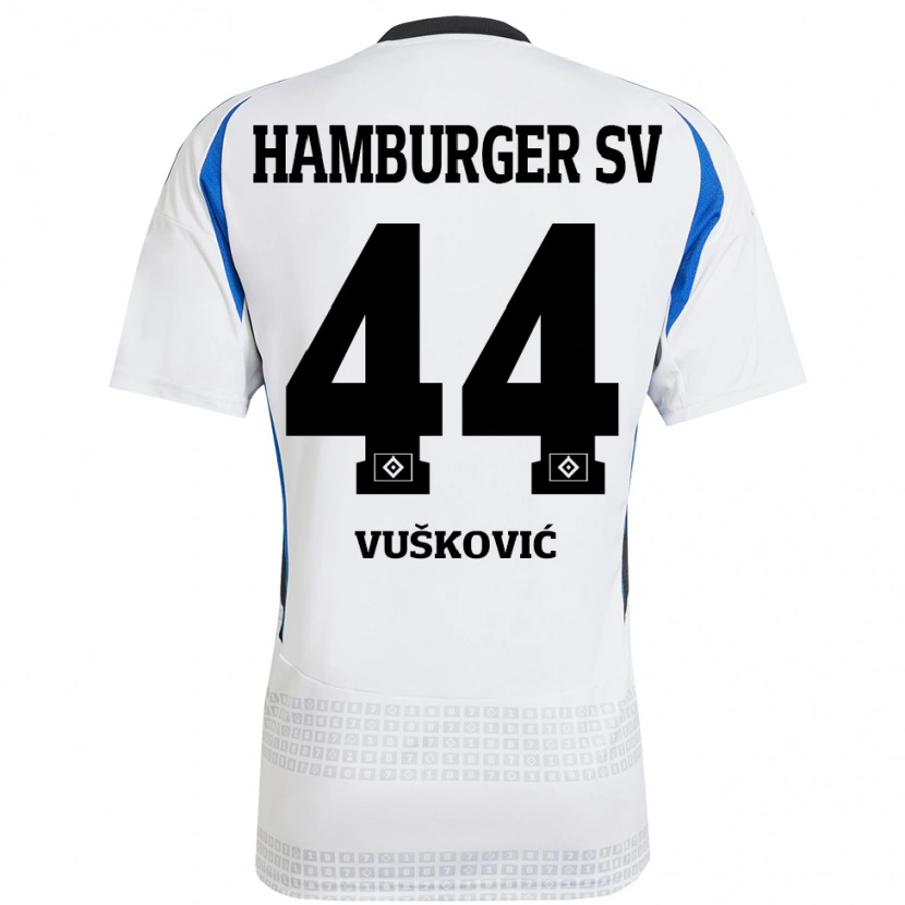 Danxen Børn Mario Vuskovic #44 Hvid Blå Hjemmebane Spillertrøjer 2024/25 Trøje T-Shirt