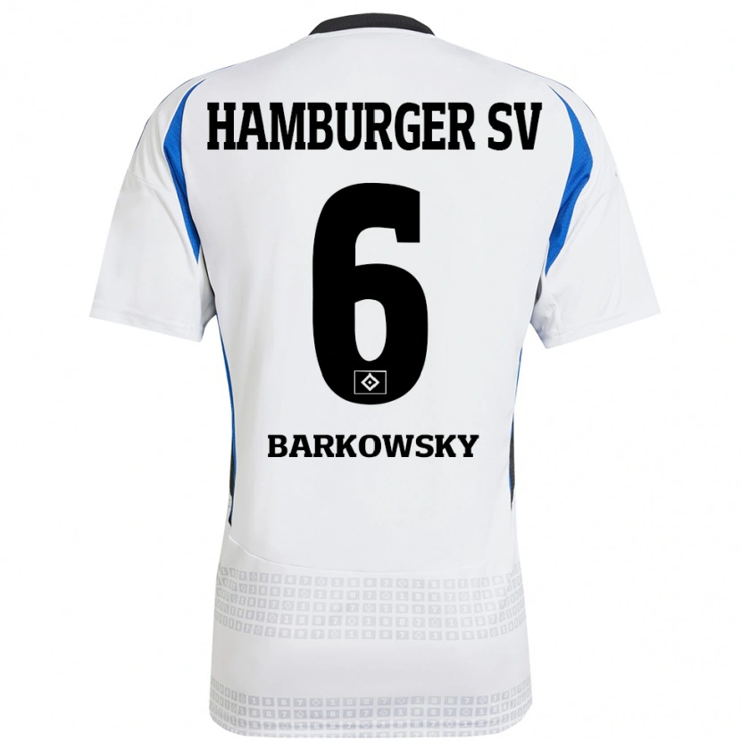 Danxen Børn Finn Barkowsky #6 Hvid Blå Hjemmebane Spillertrøjer 2024/25 Trøje T-Shirt