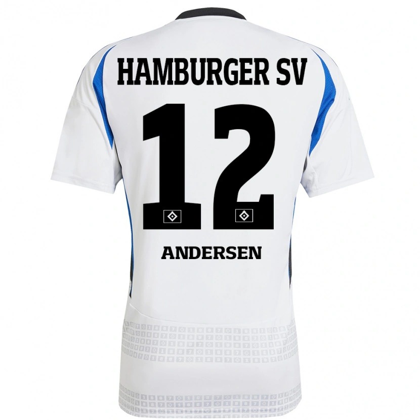 Danxen Børn Patrick Andersen #12 Hvid Blå Hjemmebane Spillertrøjer 2024/25 Trøje T-Shirt