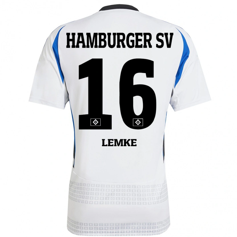 Danxen Børn Louis Lemke #16 Hvid Blå Hjemmebane Spillertrøjer 2024/25 Trøje T-Shirt