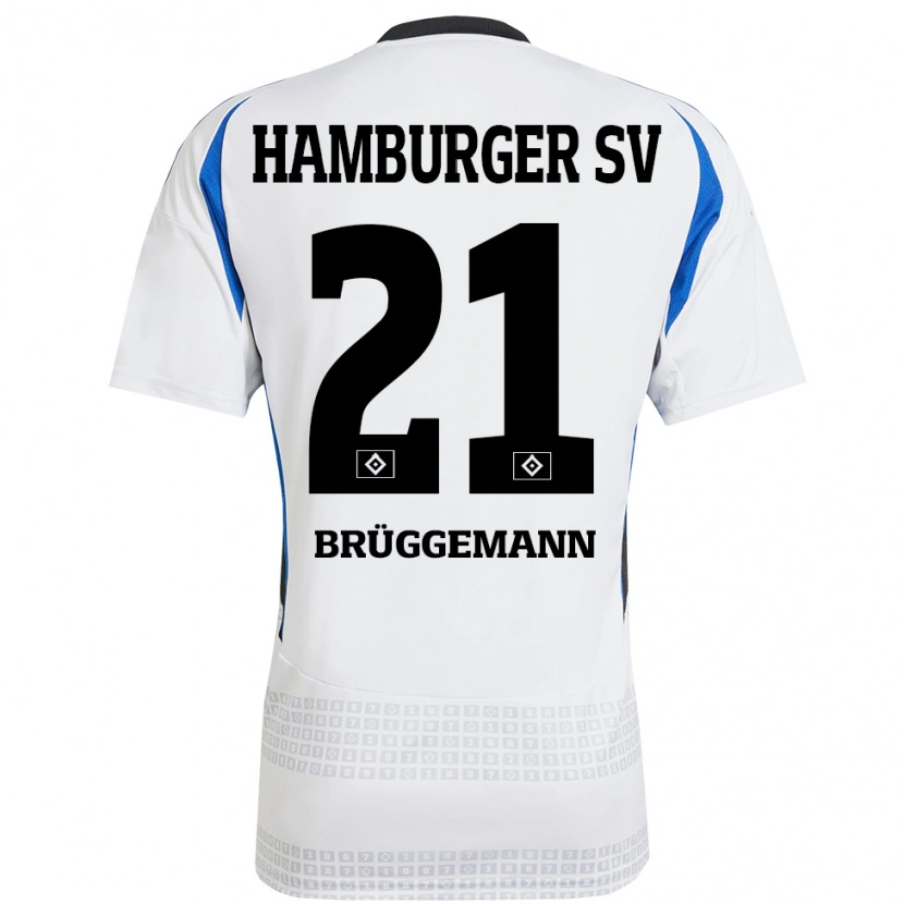 Danxen Børn William Brüggemann #21 Hvid Blå Hjemmebane Spillertrøjer 2024/25 Trøje T-Shirt