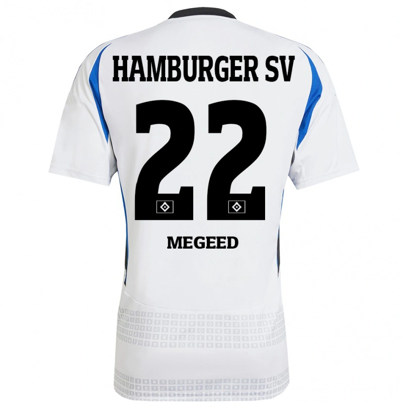 Danxen Børn Omar Megeed #22 Hvid Blå Hjemmebane Spillertrøjer 2024/25 Trøje T-Shirt
