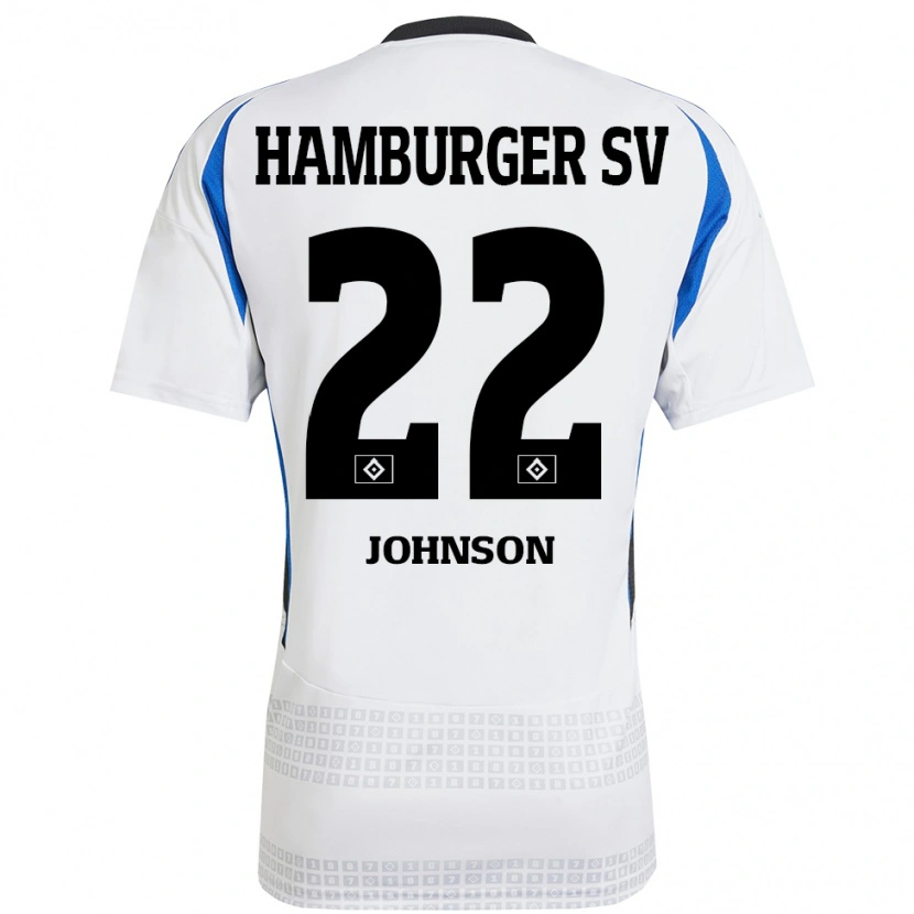 Danxen Børn Emmanuel Johnson #22 Hvid Blå Hjemmebane Spillertrøjer 2024/25 Trøje T-Shirt
