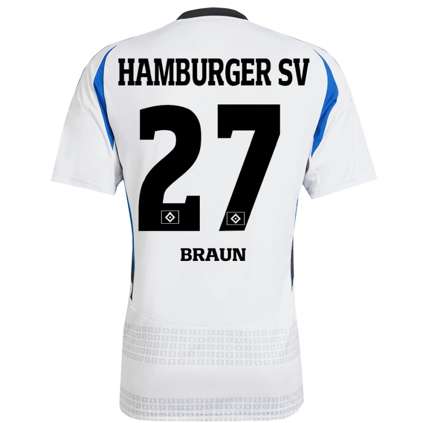 Danxen Børn Elias Braun #27 Hvid Blå Hjemmebane Spillertrøjer 2024/25 Trøje T-Shirt