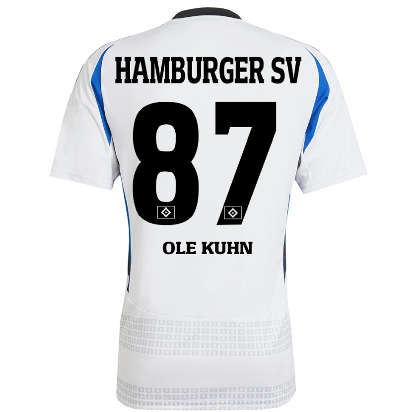 Danxen Børn Niklas Ole Kühn #87 Hvid Blå Hjemmebane Spillertrøjer 2024/25 Trøje T-Shirt