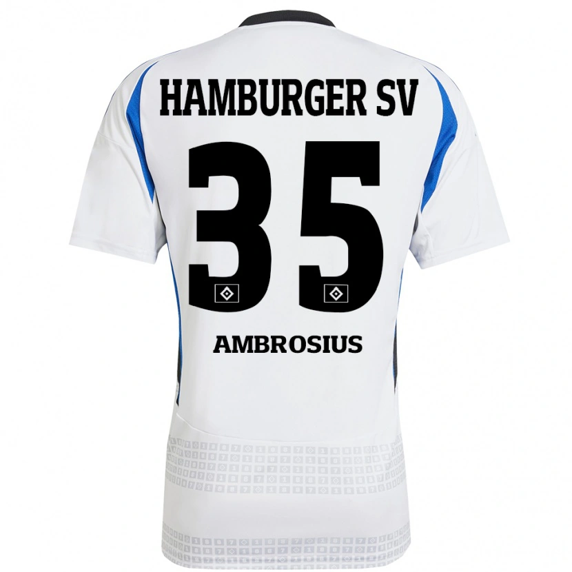 Danxen Børn Stephan Ambrosius #35 Hvid Blå Hjemmebane Spillertrøjer 2024/25 Trøje T-Shirt