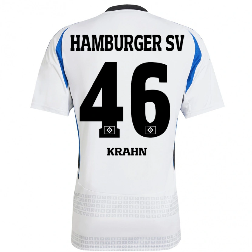 Danxen Børn Elijah Krahn #46 Hvid Blå Hjemmebane Spillertrøjer 2024/25 Trøje T-Shirt