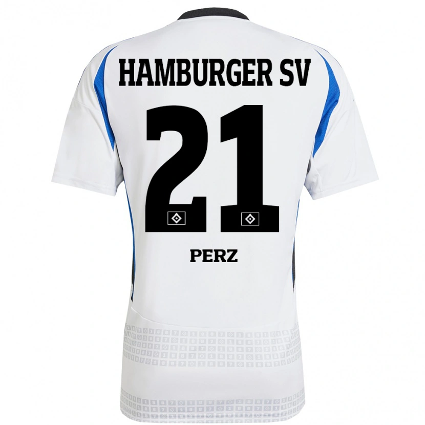 Danxen Børn Marcel Perz #21 Hvid Blå Hjemmebane Spillertrøjer 2024/25 Trøje T-Shirt