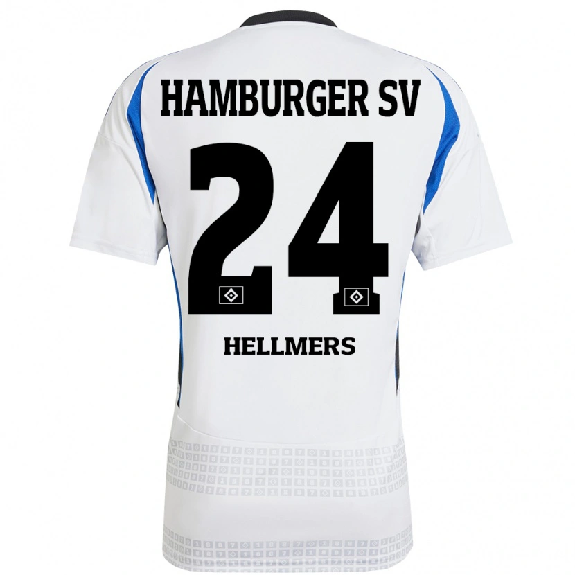 Danxen Børn Maximilian Hellmers #24 Hvid Blå Hjemmebane Spillertrøjer 2024/25 Trøje T-Shirt