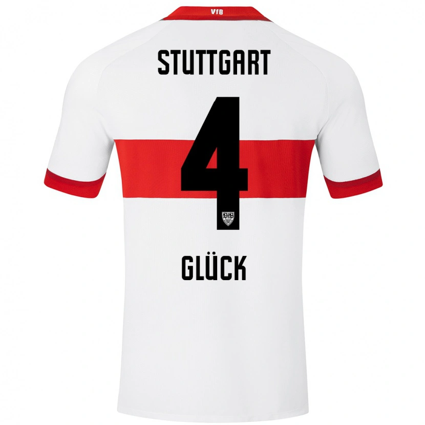 Danxen Børn Michael Glück #4 Hvid Rød Hjemmebane Spillertrøjer 2024/25 Trøje T-Shirt