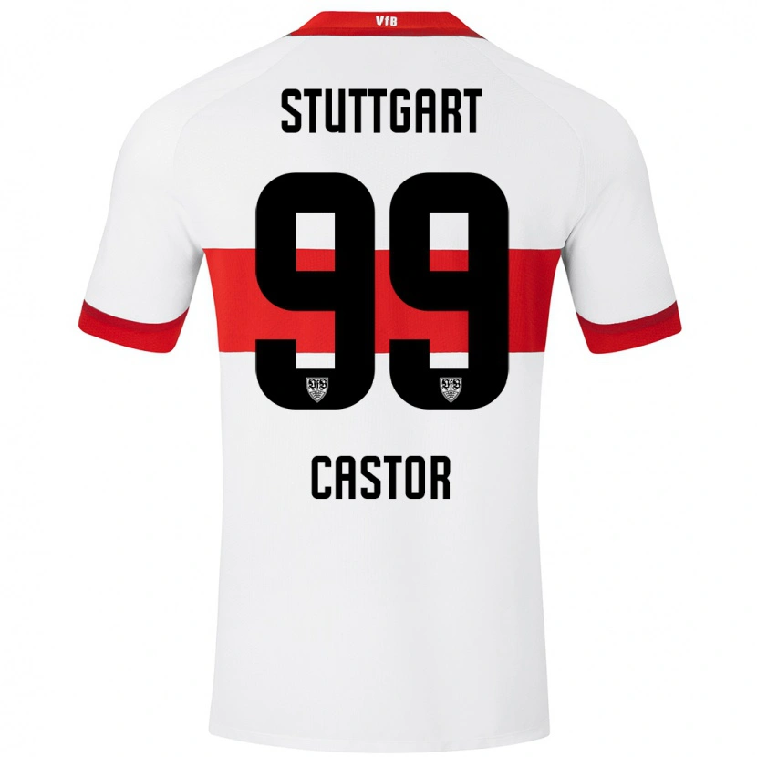 Danxen Børn Gillian Castor #99 Hvid Rød Hjemmebane Spillertrøjer 2024/25 Trøje T-Shirt