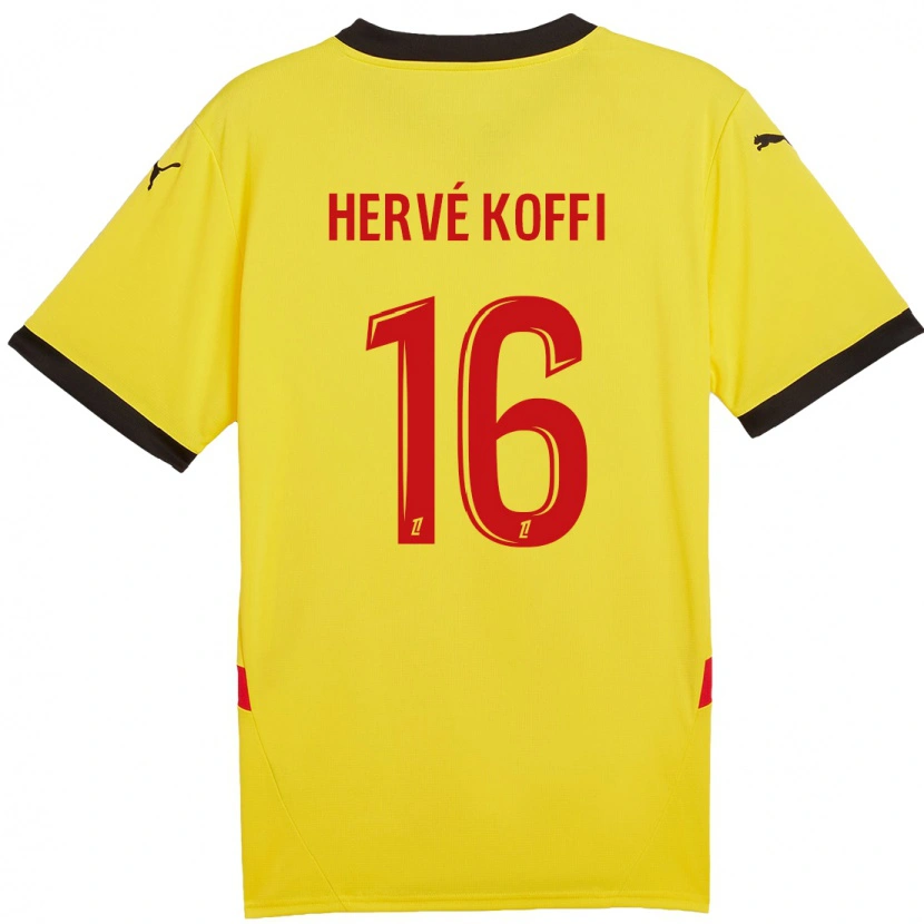 Danxen Børn Hervé Koffi #16 Gul Rød Hjemmebane Spillertrøjer 2024/25 Trøje T-Shirt