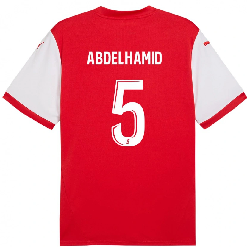 Danxen Børn Yunis Abdelhamid #5 Rød Hvid Hjemmebane Spillertrøjer 2024/25 Trøje T-Shirt