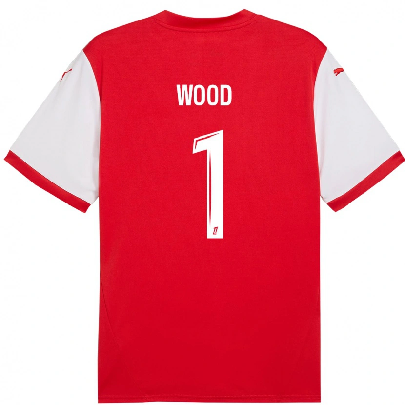 Danxen Børn Mackenzie Wood #1 Rød Hvid Hjemmebane Spillertrøjer 2024/25 Trøje T-Shirt
