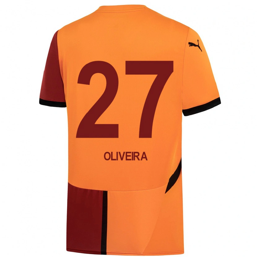 Danxen Børn Sérgio Oliveira #27 Gul Rød Hjemmebane Spillertrøjer 2024/25 Trøje T-Shirt