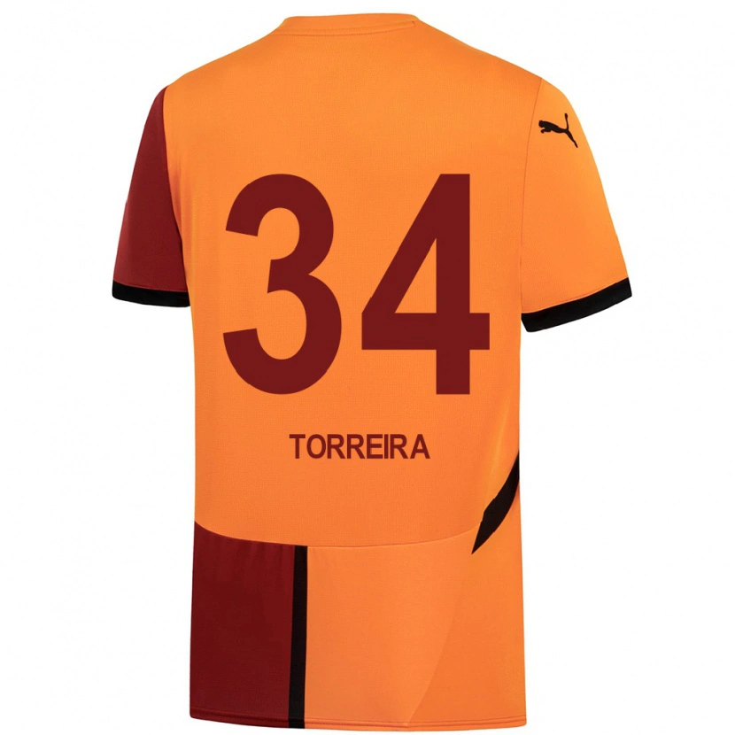 Danxen Børn Lucas Torreira #34 Gul Rød Hjemmebane Spillertrøjer 2024/25 Trøje T-Shirt