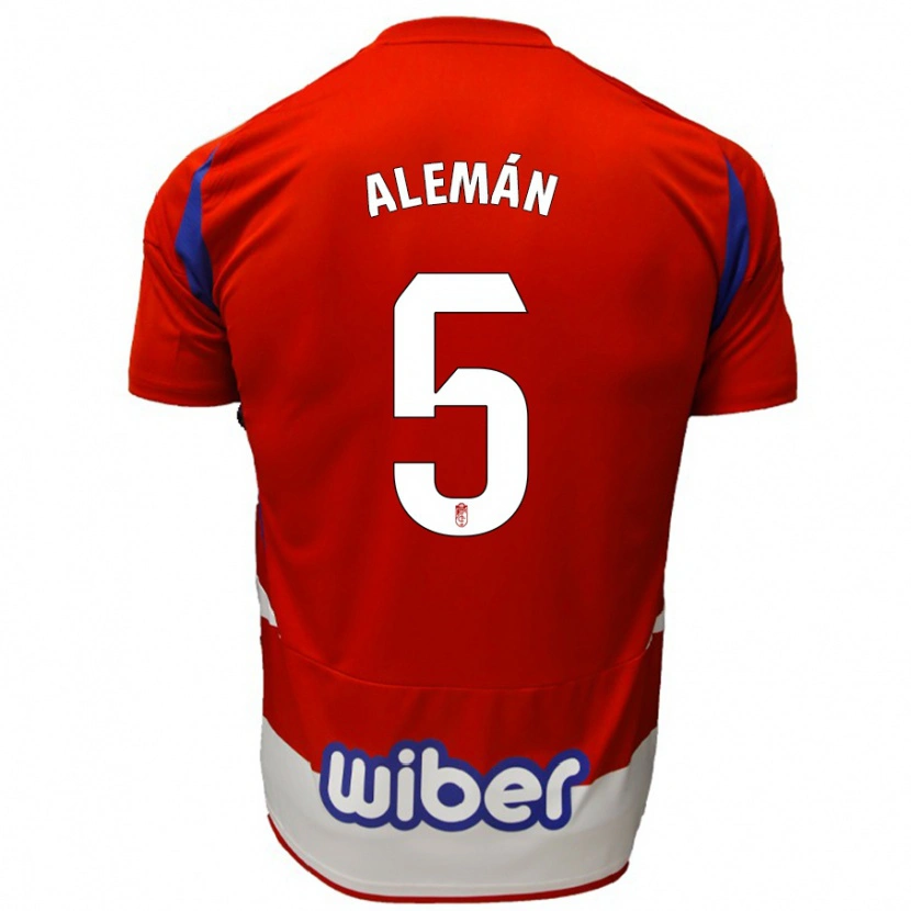 Danxen Børn Carlos Alemán #5 Rød Hvid Blå Hjemmebane Spillertrøjer 2024/25 Trøje T-Shirt