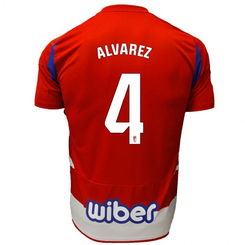 Danxen Børn Isabel Álvarez #4 Rød Hvid Blå Hjemmebane Spillertrøjer 2024/25 Trøje T-Shirt