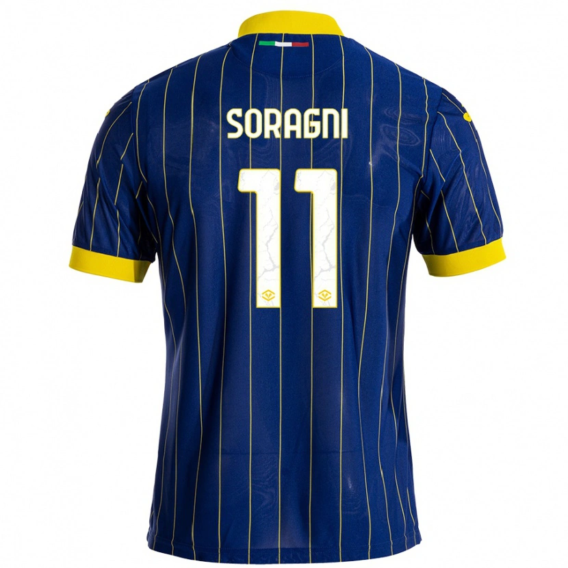 Danxen Børn Alberto Soragni #11 Blå Gul Hjemmebane Spillertrøjer 2024/25 Trøje T-Shirt