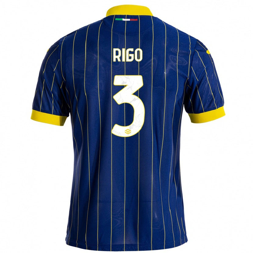 Danxen Børn Mattia Rigo #3 Blå Gul Hjemmebane Spillertrøjer 2024/25 Trøje T-Shirt