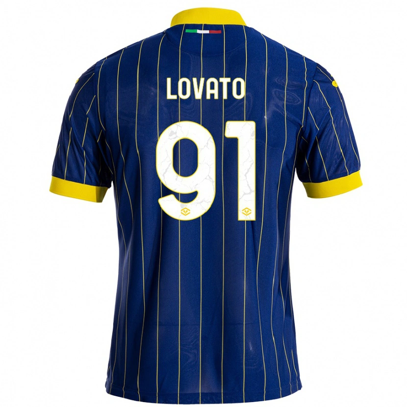 Danxen Børn Enrico Lovato #91 Blå Gul Hjemmebane Spillertrøjer 2024/25 Trøje T-Shirt