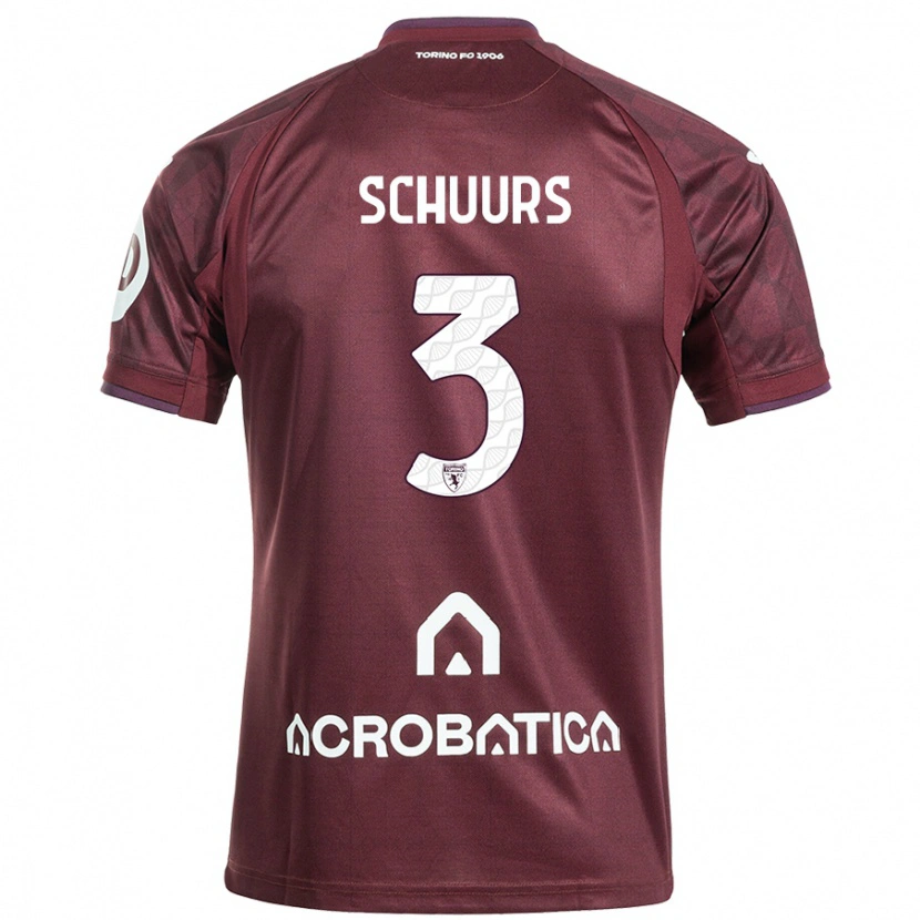 Danxen Børn Perr Schuurs #3 Rødbrun Hvid Hjemmebane Spillertrøjer 2024/25 Trøje T-Shirt