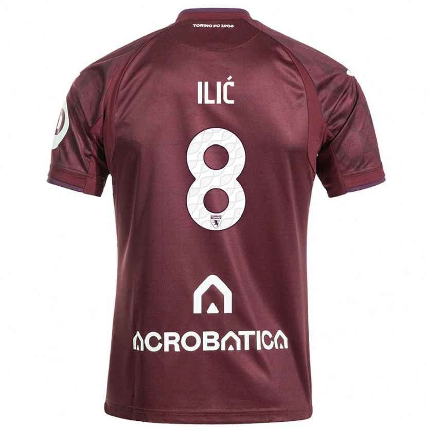 Danxen Børn Ivan Ilić #8 Rødbrun Hvid Hjemmebane Spillertrøjer 2024/25 Trøje T-Shirt