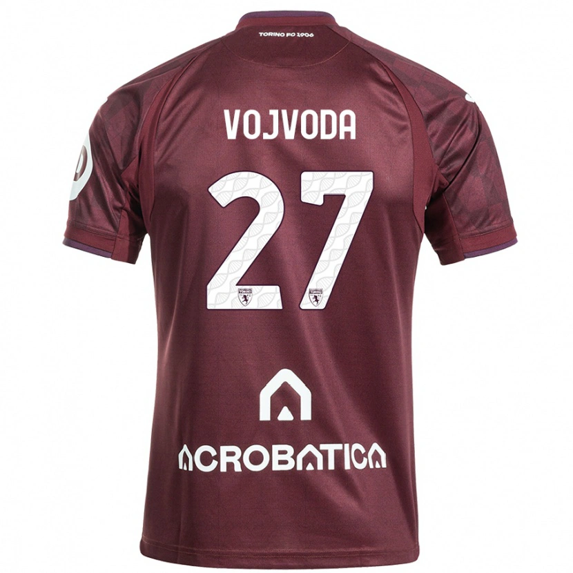 Danxen Børn Mërgim Vojvoda #27 Rødbrun Hvid Hjemmebane Spillertrøjer 2024/25 Trøje T-Shirt
