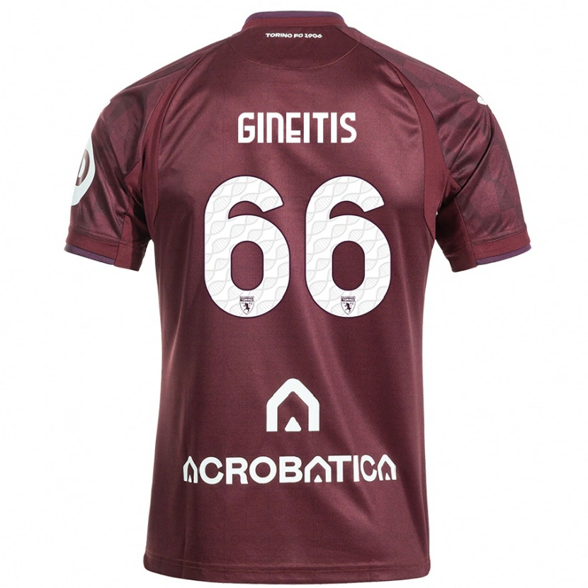 Danxen Børn Gvidas Gineitis #66 Rødbrun Hvid Hjemmebane Spillertrøjer 2024/25 Trøje T-Shirt