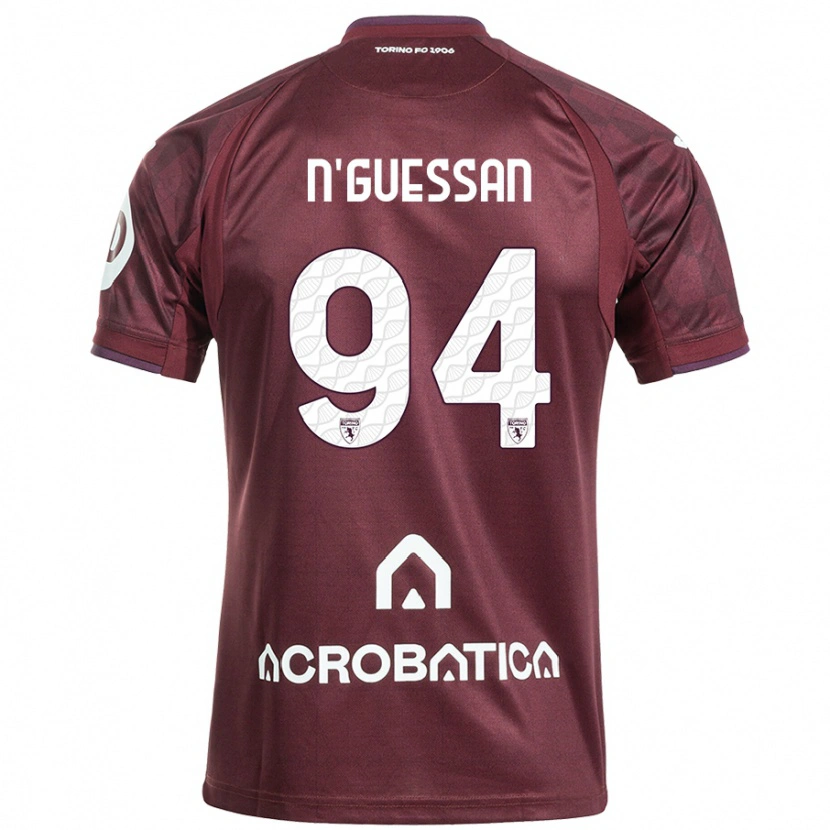 Danxen Børn Ange Caumenan N'guessan #94 Rødbrun Hvid Hjemmebane Spillertrøjer 2024/25 Trøje T-Shirt