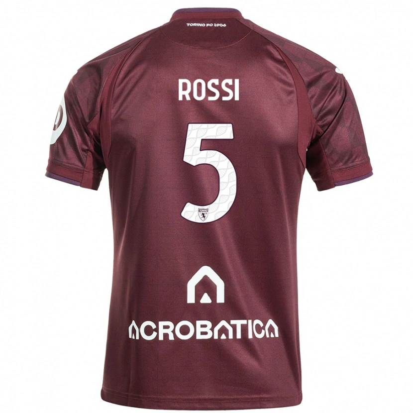 Danxen Børn Simone Rossi #5 Rødbrun Hvid Hjemmebane Spillertrøjer 2024/25 Trøje T-Shirt