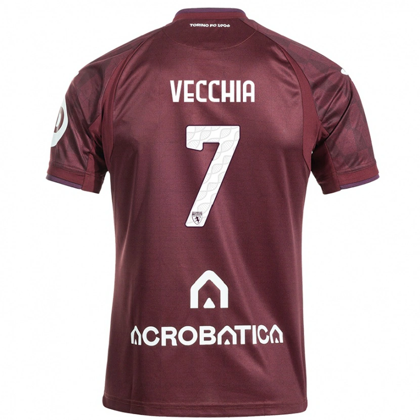 Danxen Børn Marco Dalla Vecchia #7 Rødbrun Hvid Hjemmebane Spillertrøjer 2024/25 Trøje T-Shirt
