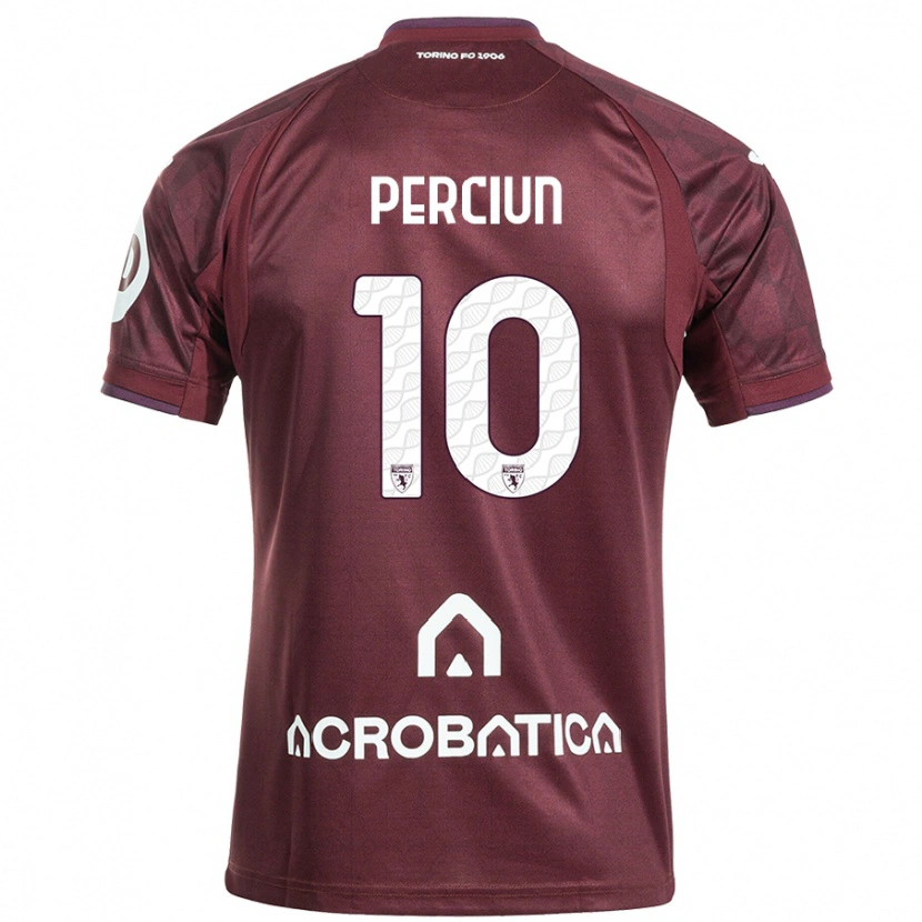 Danxen Børn Sergiu Perciun #10 Rødbrun Hvid Hjemmebane Spillertrøjer 2024/25 Trøje T-Shirt