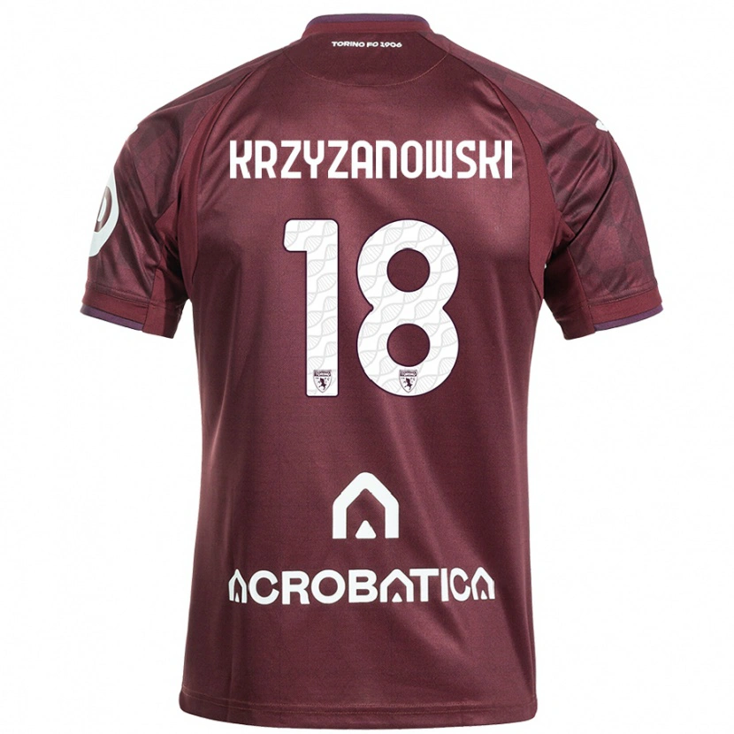 Danxen Børn Jakub Krzyzanowski #18 Rødbrun Hvid Hjemmebane Spillertrøjer 2024/25 Trøje T-Shirt