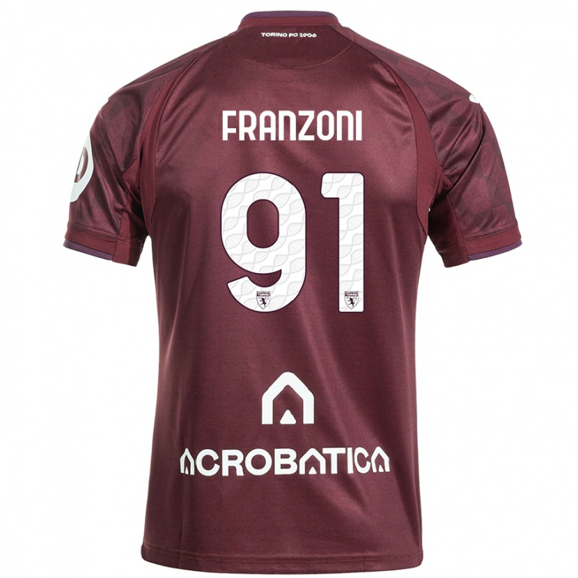 Danxen Børn Nicolò Franzoni #91 Rødbrun Hvid Hjemmebane Spillertrøjer 2024/25 Trøje T-Shirt