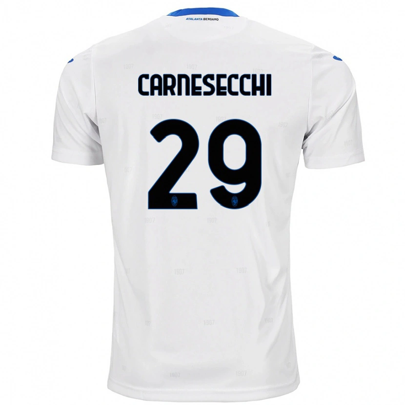 Danxen Børn Marco Carnesecchi #29 Hvid Udebane Spillertrøjer 2024/25 Trøje T-Shirt