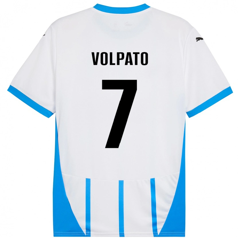 Danxen Børn Cristian Volpato #7 Hvid Blå Udebane Spillertrøjer 2024/25 Trøje T-Shirt