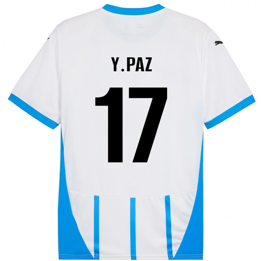 Danxen Børn Yeferson Paz #17 Hvid Blå Udebane Spillertrøjer 2024/25 Trøje T-Shirt
