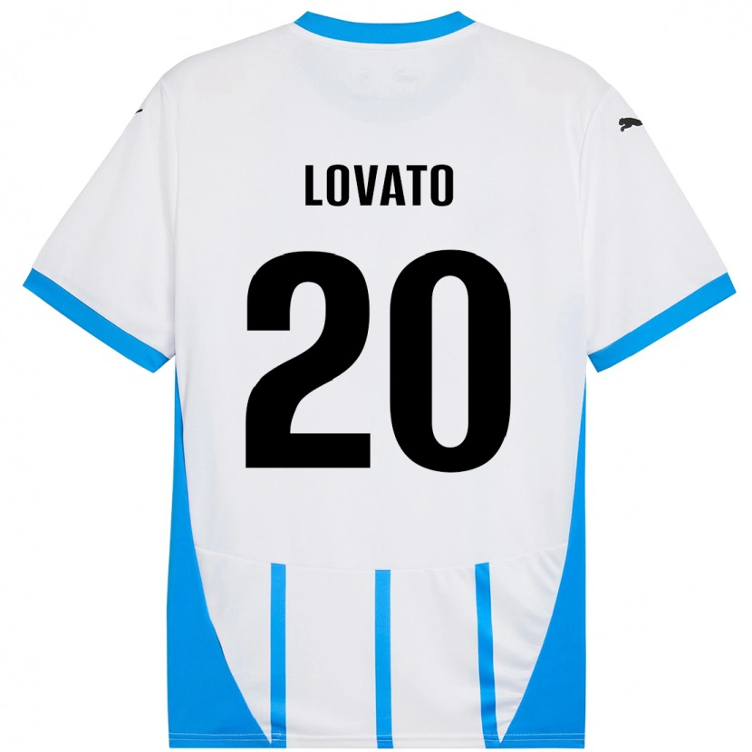 Danxen Børn Matteo Lovato #20 Hvid Blå Udebane Spillertrøjer 2024/25 Trøje T-Shirt