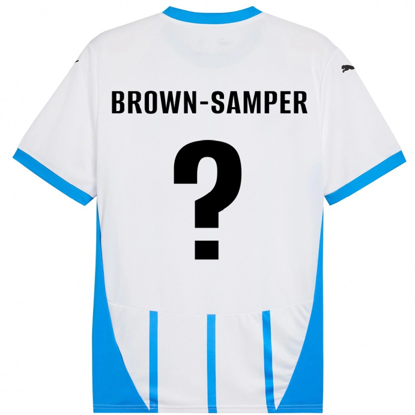 Danxen Børn Isaac Brown-Samper #0 Hvid Blå Udebane Spillertrøjer 2024/25 Trøje T-Shirt