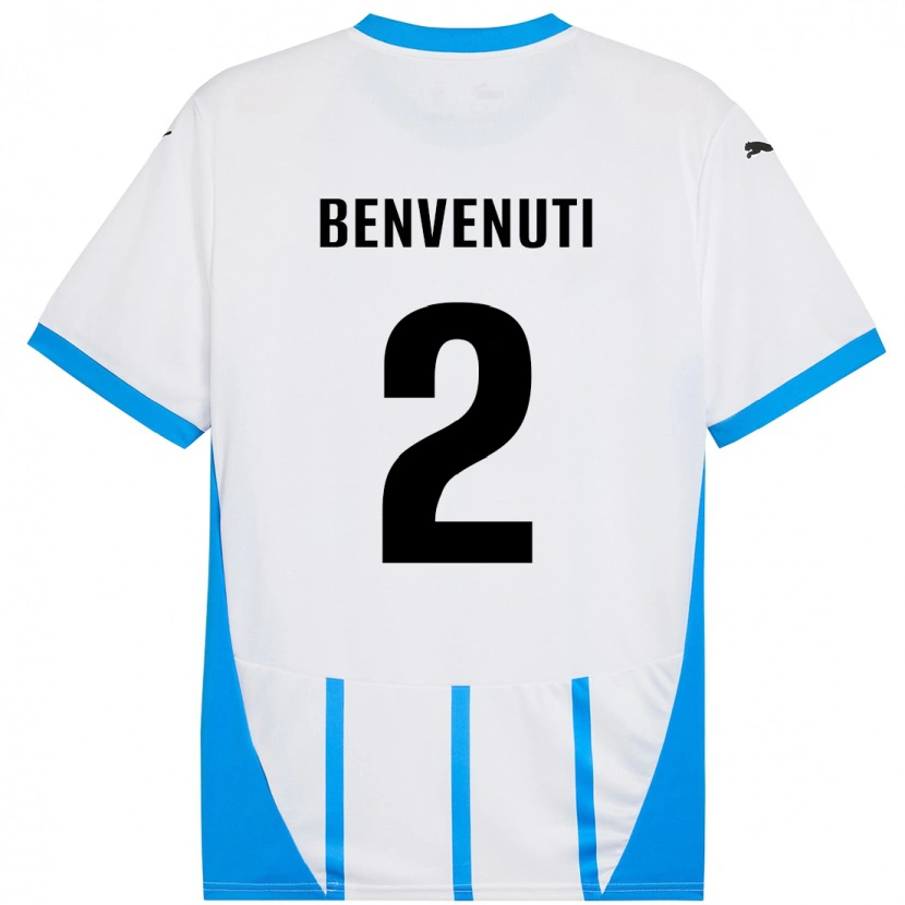 Danxen Børn Giacomo Benvenuti #2 Hvid Blå Udebane Spillertrøjer 2024/25 Trøje T-Shirt