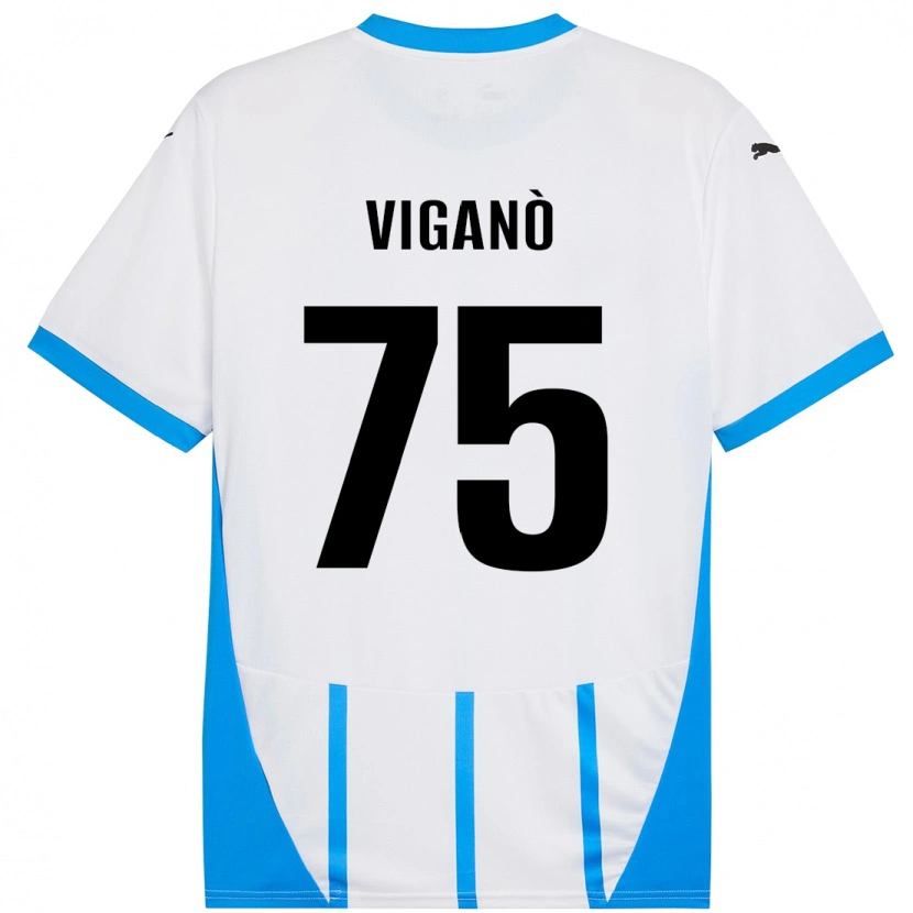 Danxen Børn Lorenzo Viganò #75 Hvid Blå Udebane Spillertrøjer 2024/25 Trøje T-Shirt