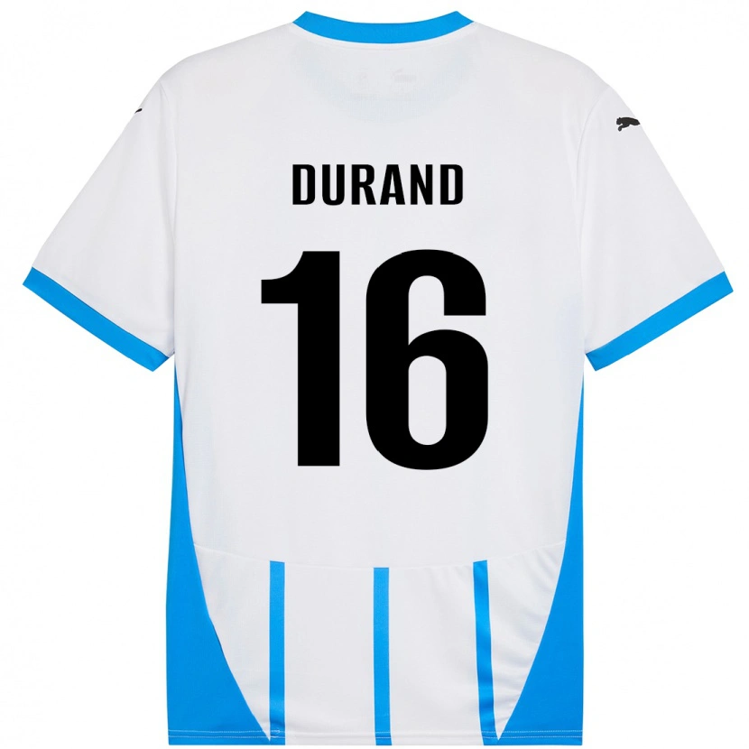 Danxen Børn Solène Durand #16 Hvid Blå Udebane Spillertrøjer 2024/25 Trøje T-Shirt