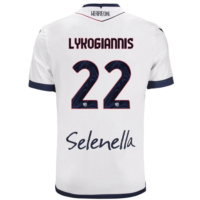 Danxen Børn Charalampos Lykogiannis #22 Hvid Kongeblå Udebane Spillertrøjer 2024/25 Trøje T-Shirt