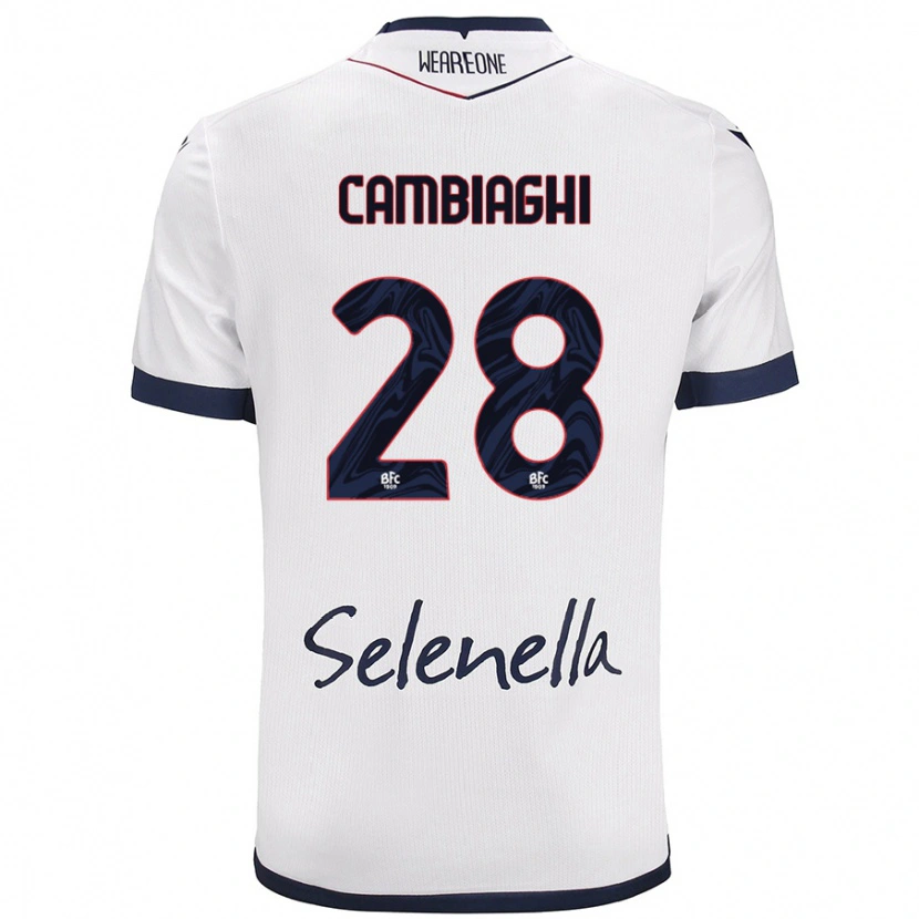 Danxen Børn Nicolò Cambiaghi #28 Hvid Kongeblå Udebane Spillertrøjer 2024/25 Trøje T-Shirt