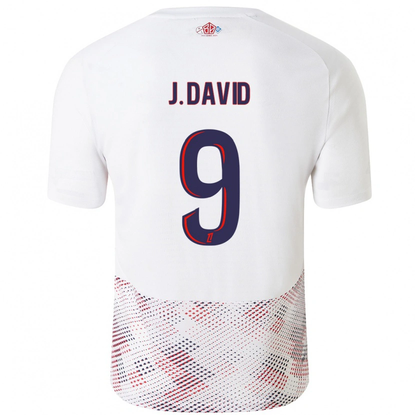 Danxen Børn Jonathan David #9 Hvid Kongeblå Udebane Spillertrøjer 2024/25 Trøje T-Shirt