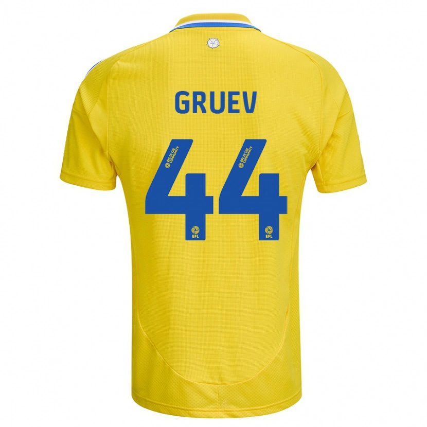 Danxen Børn Ilia Gruev #44 Gul Blå Udebane Spillertrøjer 2024/25 Trøje T-Shirt